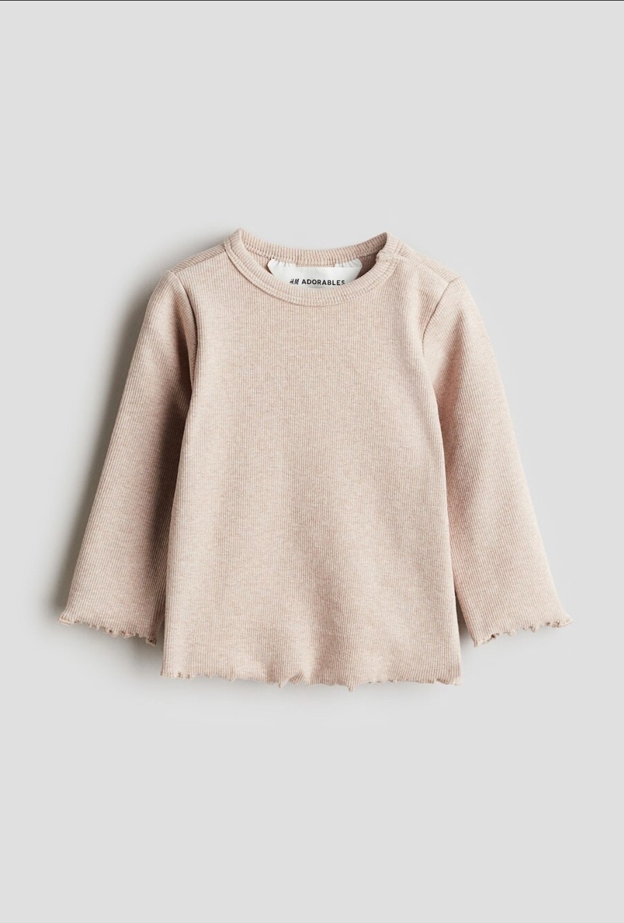 H&M Adorables Ribbed Cotton Long-Sleeved Top Long-Sleeve Top Pale Pink Size 2T